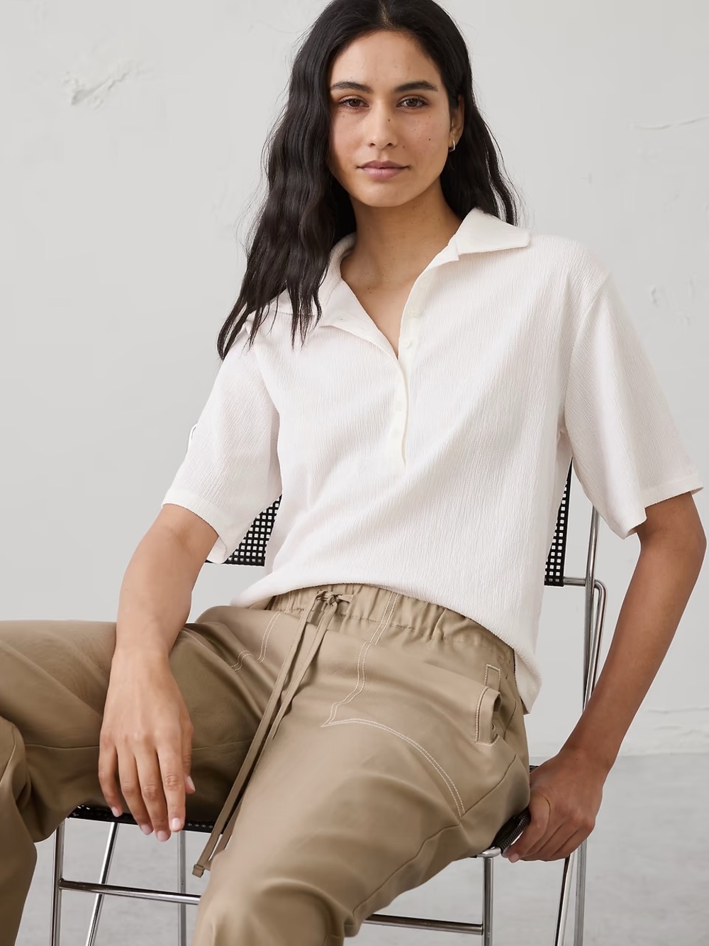 Banana Republic Women’s Ivory Short-Sleeve Knit Polo